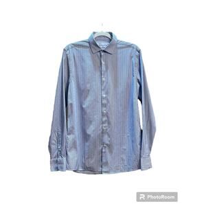 Zara Men's Blue Stripe Slim Fit Button Up Shirt Cotton Collared Soft Size M